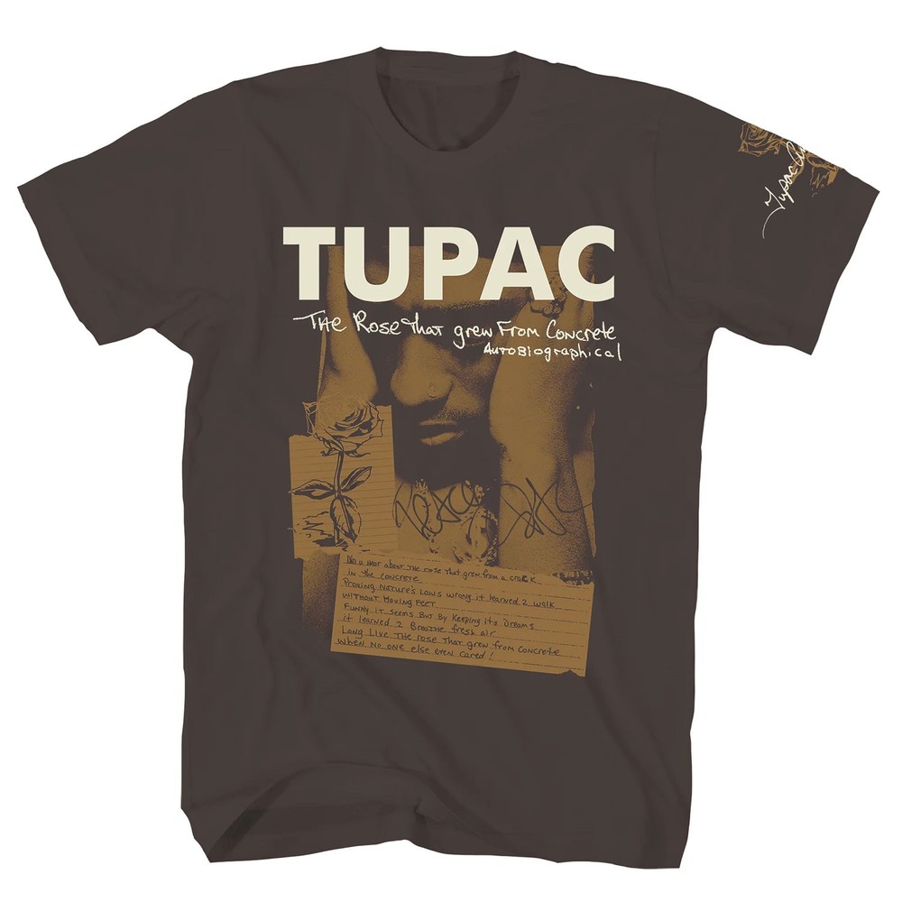 Men’s Tupac Poetry On Dark Chocolate T-shirt XXX-Large Dark Chocolate