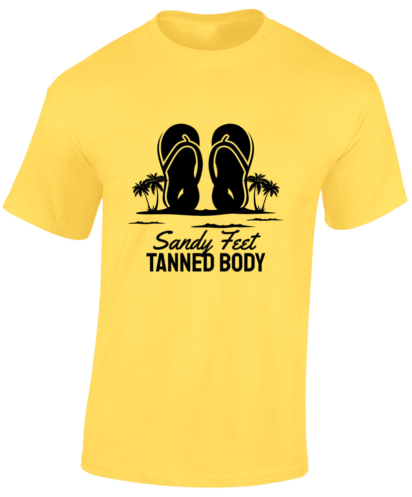 SANDY FEET TANNED BODY MENS T SHIRT CASUAL SUMMER CLOTHING COOL BEACH TOP