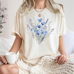 Blue Flower Bouquet Shirt, Flower Lover Shirt, Retro Floral Shirt, Flower Shirt