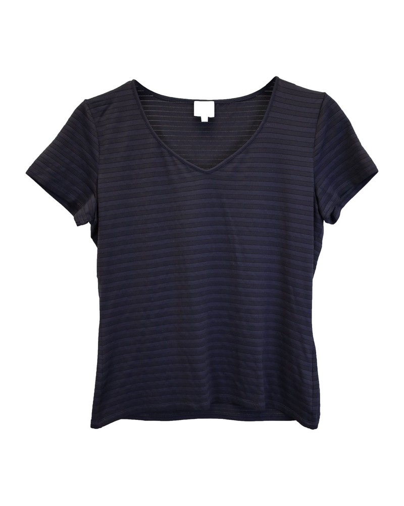 Armani Collezioni Striped V-Neck T-Shirt In Polyamide Women Black Size 10