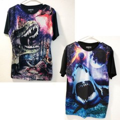 Chemistry Authentic Clothing Photo Real Shirt Sharks & Dinosaurs Size M 2pc LOT