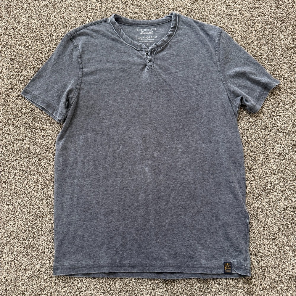 Lucky Brand Venice Burnout Henley Tee Shirt Gray Men’s M Lightweight Stretch