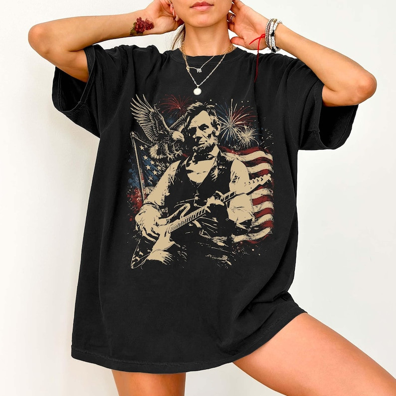 Abraham Lincoln Playing Guitar Shirt America 250th Anniversary Patriotic Tee