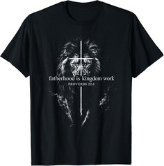 Vintage Christian Dad Tee Fatherhood Kingdom Work Lion Cross Graphic Shirt