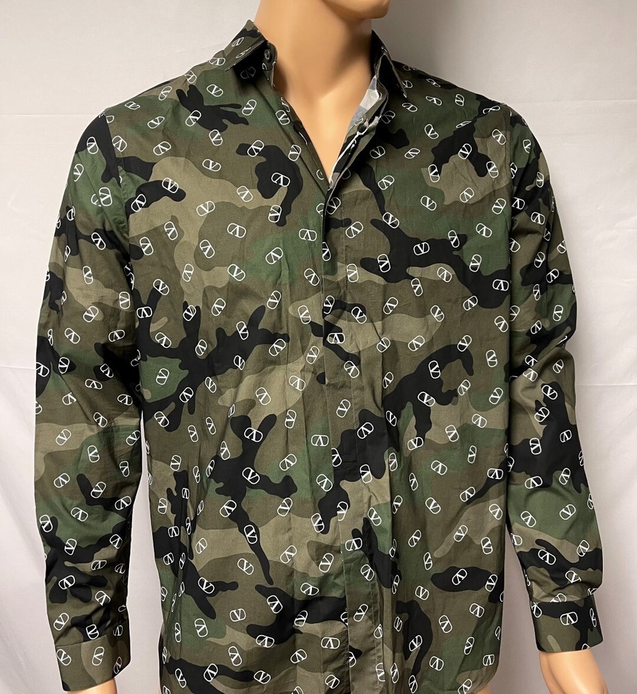 VALENTINO CAMO ARMY SHIRT V LOGO SIZE 53 COLLAR 17