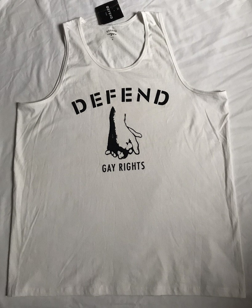 Defend Paris Peace Kitson Graphic Sleveless White Tank ” Defend Gay Right” Sz XL