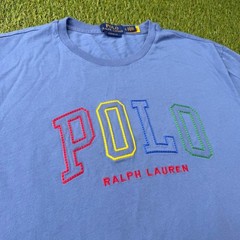 Polo Ralph Lauren Logo Spell Out Shirt Large Blue Classic Fit Preppy Pony Y2K