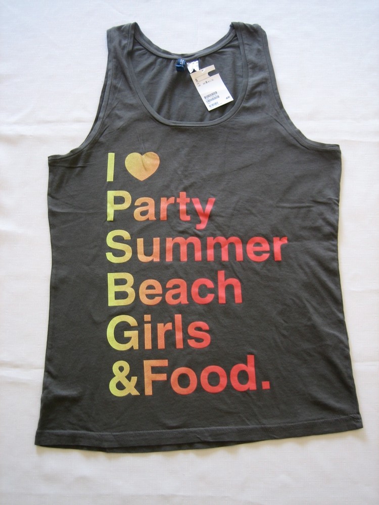 H&M I Love Party Summer Beach Girls & Food Tank Tops Sizes XS, S, M, L or XL NEW