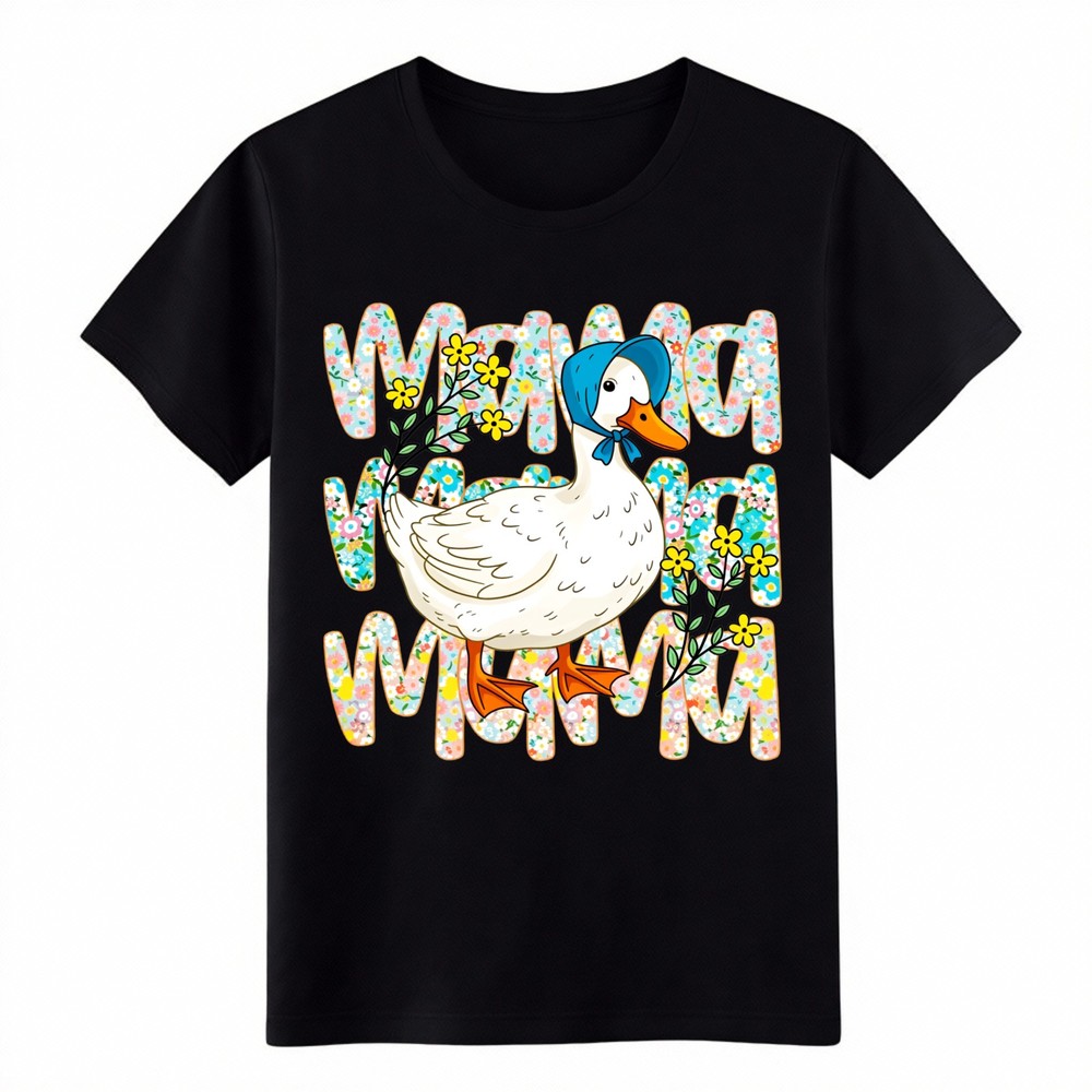 Retro Mama Duck Flower Graphic T-Shirt Unisex Animal Lover Mom Gift Casual Tee