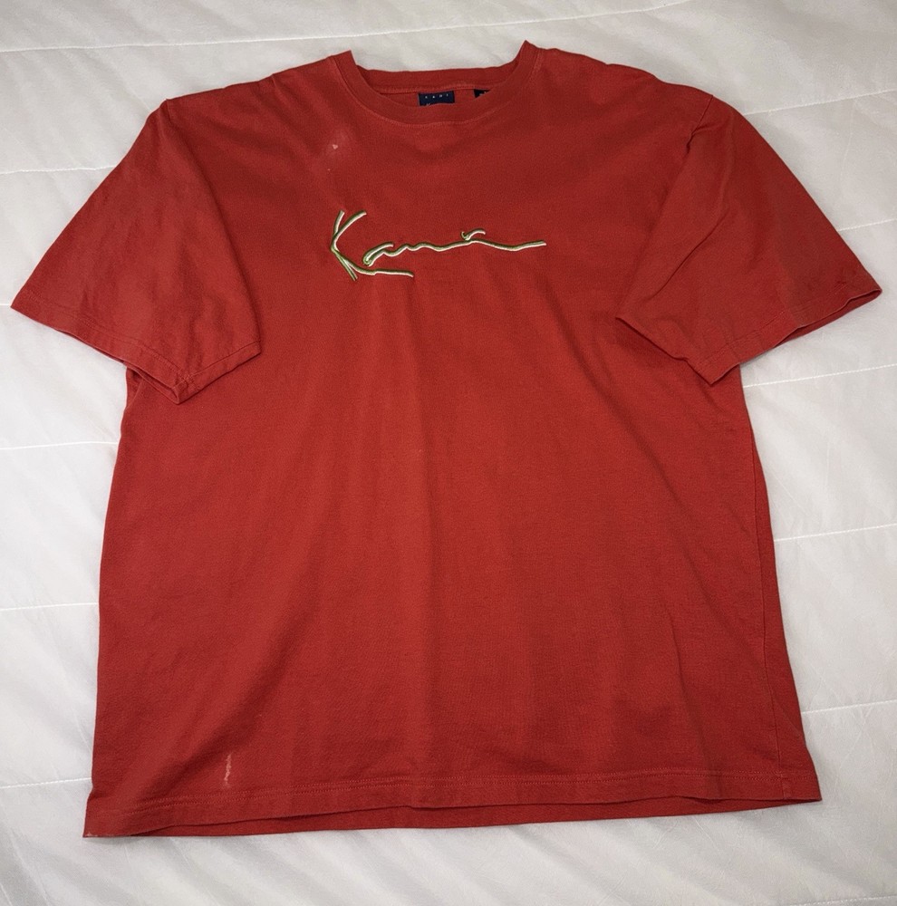 Karl Kani Jeans Red T-Shirt Mens Large Embroidered Logo Hip Hop Streetwear