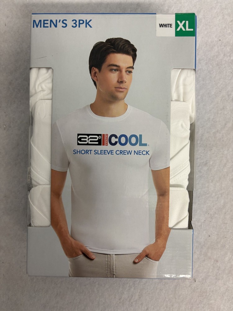 32 Degrees Cool Men’s 3 Pack Short Sleeve Crew Neck Shirt, White, Size XL