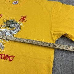 Hong Kong DRAGON Shirt Mens XL Stitched Chinese Character Yellow Embroidered Tee