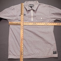 Stussy Shirt Mens Large Gray Striped Tribe Half Zip Long Sleeve Woven Pullover