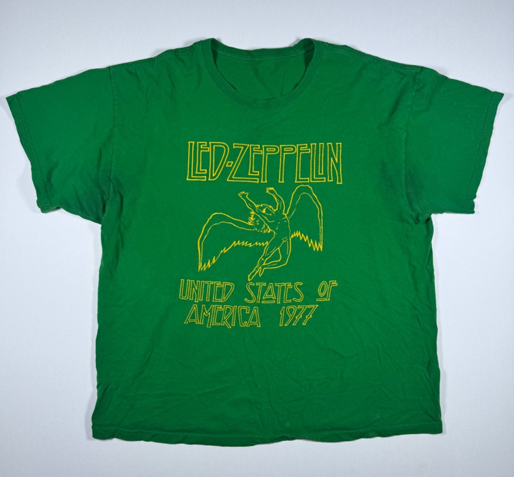 Vintage Led Zeppelin Rock T Shirt Green USA 1977