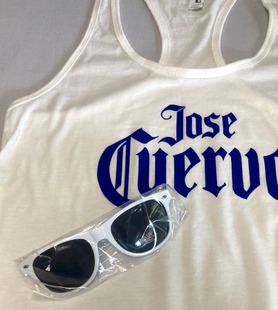 Jose Cuervo Mens Large Muscle Tank Top T-Shirt White Cotton Blend + SUNGLASSES!