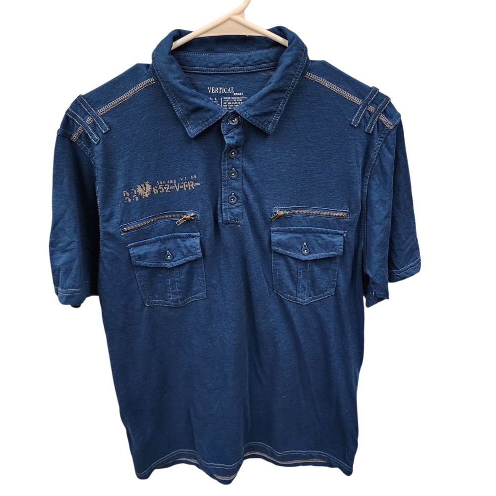 Vertical Sport Mens T-Shirt Navy Blue Size Large Short Sleeve Pockets