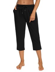 Womens Capri Yoga Pants Loose Workout Joggers Drawstring Sweatpants Lounge Pa…