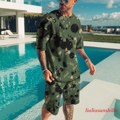 Mens Summer Short Sleeve T-Shirts and Shorts Sweatsuit Set Outfit 2-Piece Set