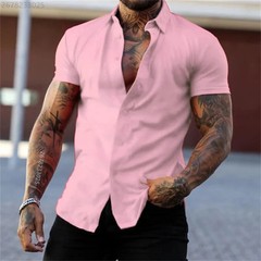 High quality men’s fitness short-sleeved shirt, business casual solid color stre