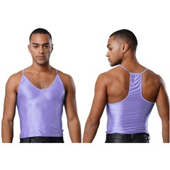 Mens Sling Crop Top Vest Glossy Sleeveless Camisole Bodybuilding Sports Clubwear