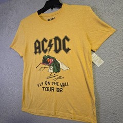 Lucky Brand ACDC Shirt Mens Medium Yellow Metal Fly On The Wall Music Rock NWT