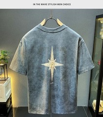 Mens Graphic Embroidered T-Shirt Retro Acid Wash Vintage Streetwear Crewneck Tee