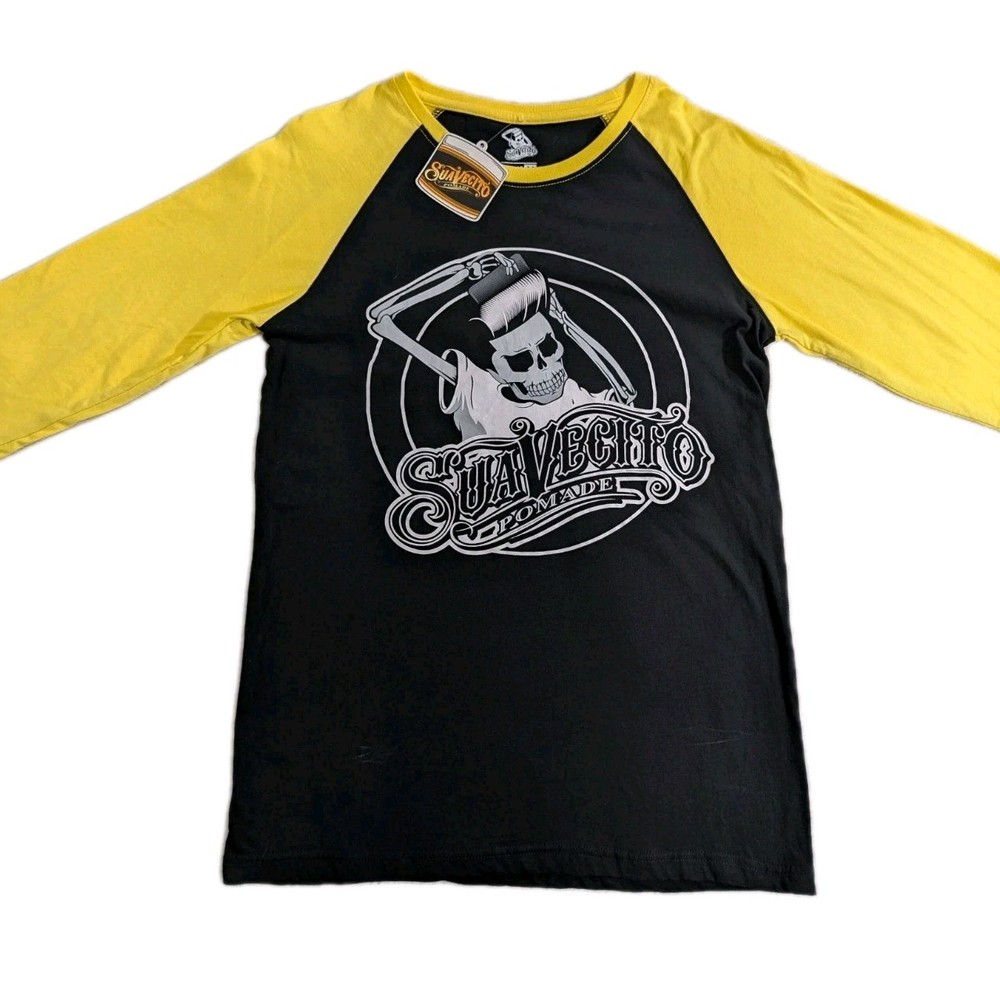 Suavecito Pomade Men’s Medium T-shirt 3/4 Sleeve Black And Yellow NWT