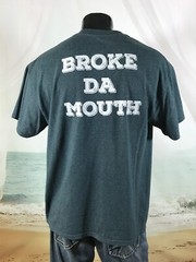 POKE District Broke Da Mouth SHIRT XL Blue Cotton Poly Hawaii Cuisine Orange CA