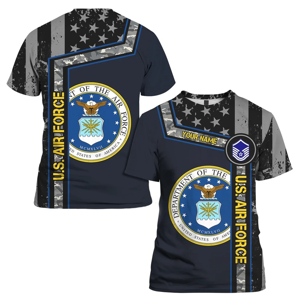 Custom 3D All Over Prints T-Shirt, Personalized Name And Military Logo HS637