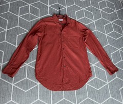 COBRA S.C. Men’s Rust Red Textured 100% Cotton Long Sleeve Shirt – Made in Italy