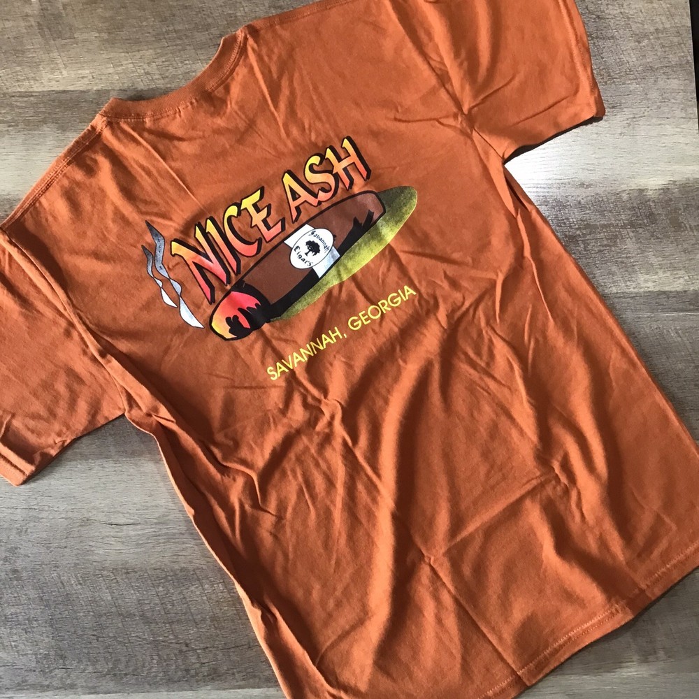 NICE ASH Savannah Cigars Mens T-Shirt Small Orange Tobacco Smoking