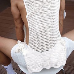 Men Sexy Hollow Out Tank Tops Openwork Side Lace Up Vest Casual Baggy Vest Basic