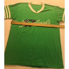 Vintage Leinenkugels Beer Green Ringer T-Shirt V-Neck Athletic Stripe Distressed