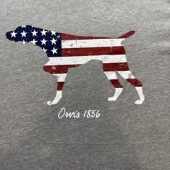 Orvis Patriotic Dog Graphic T-Shirt Gray Short Sleeve XL USA Flag 1856