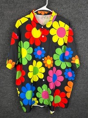 Hardaddy Mens 2XL Black Multi Color Retro Flower Power Camp Shirt Short Sleeve