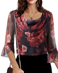 Womens Tops Dressy Casual: Lightweight Womens Spring Tops – Cowl Neck Floral …