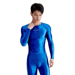 AMORESY Men Glossy Satin Oil Long-Sleeve Fitness T-Shirt Round Neck Running Tops