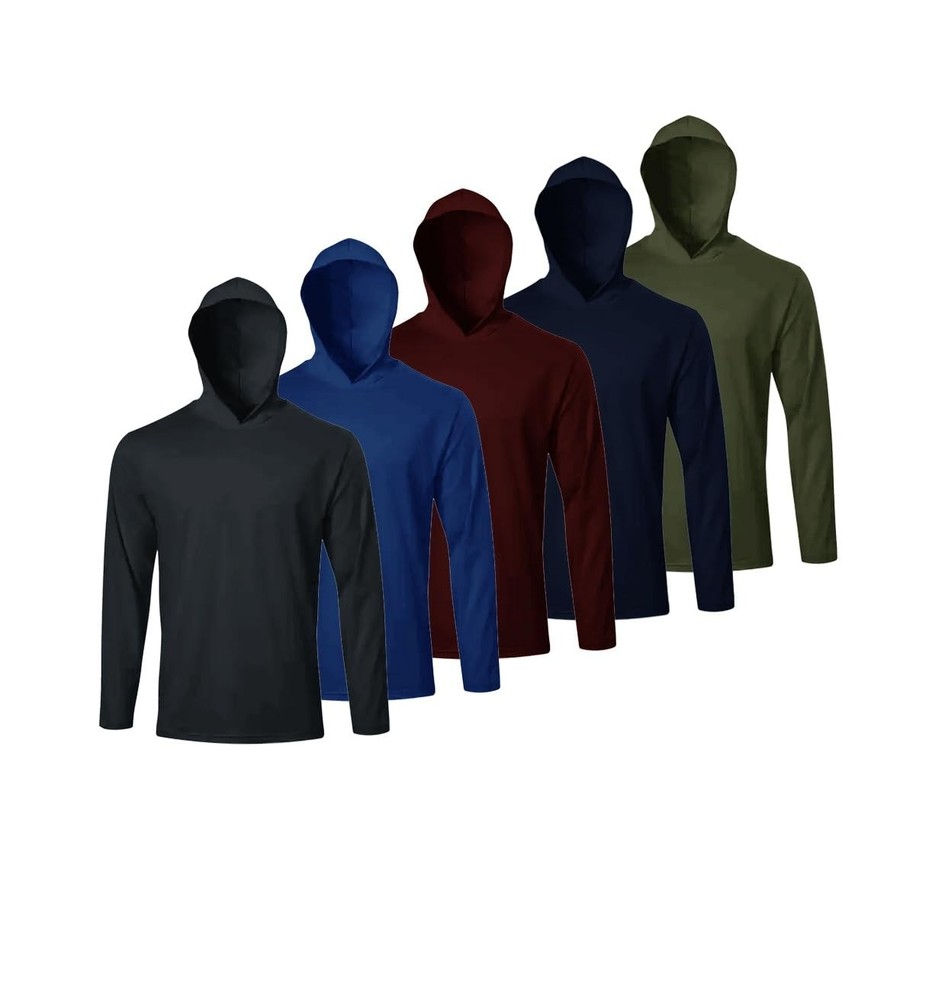 Men Long Sleeve Tee Shirts with Hooded 5 Pack Athletic Dry Fit Gym Tops XL