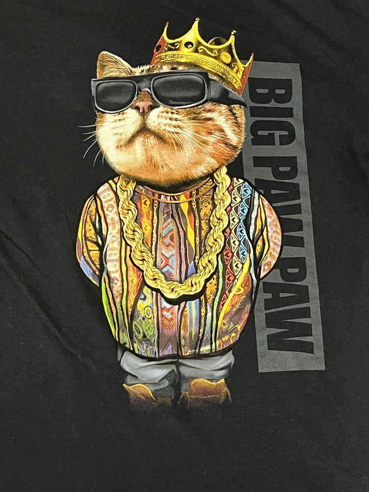 Big Paw Paw Shirt Mens S/XS Big Poppa Cat Hip Hop Rap Parody Graphic Tee Top