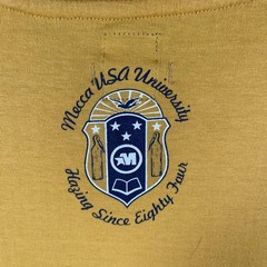 Mecca USA Shirt Mens XL Yellow Graphic Patch Raglan Streetwear 100% Cotton