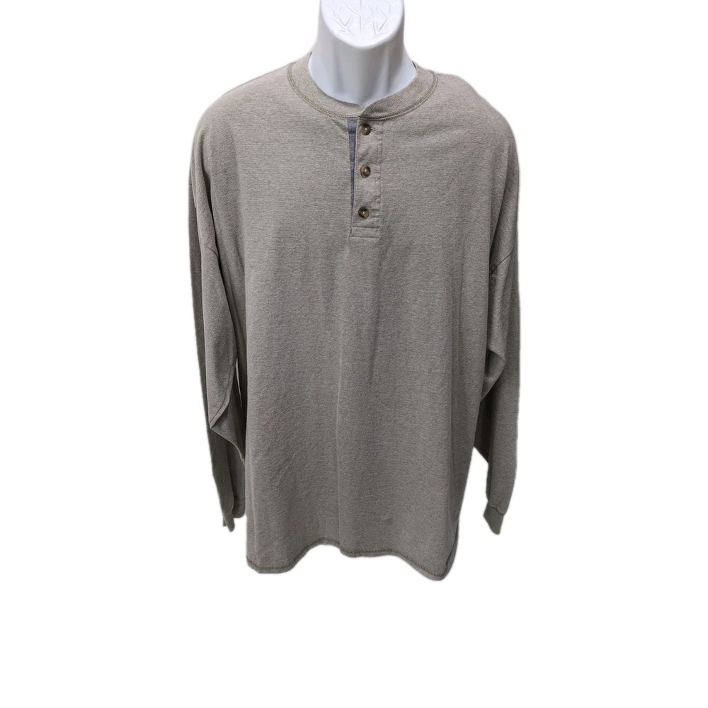 Hanes Beefy T Mens Henley Shirt 2XL Soft Durable Long Sleeve Outdoor #5700