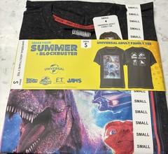Universal Studios Men’s Small T-Shirt E.T. Jaws Jurassic Park Black Overdye