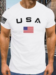 New Men’s Casual USA Flag T Shirt American Patriotic 100% Cotton Plus Size L-6XL