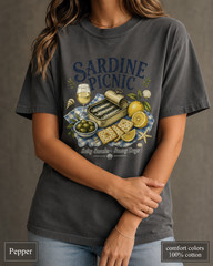 Sardine Picnic Comfort Colors Shirt, Vintage Coastal Seafood Summer Tee