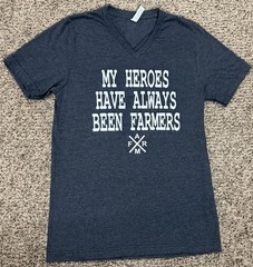 MY HEROES HAVE ALWAYS BEEN FARMERS T-Shirt Size Medium USA STRONG Gray V Neck