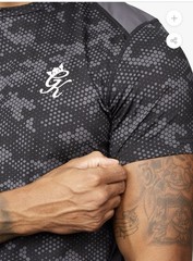 Gym King Mens Black Contrast T Shirt Camo Panel Short Sleeve