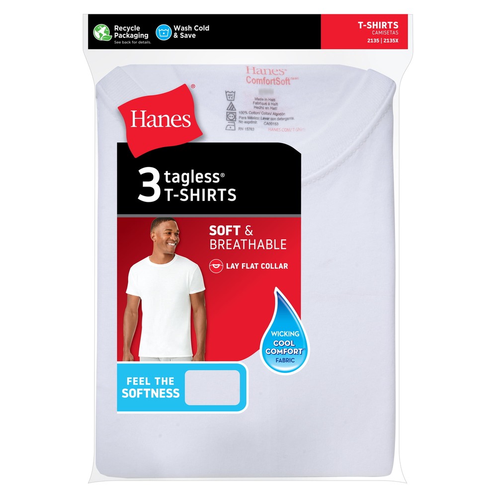 Hanes Big Men’s 3 Pack Crew T-Shirts White Size 3XL NEW Tagless