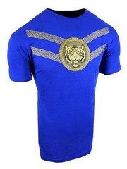 Mens T- Shirt Blue Black or Olive New Gold Luxury Stripe Prints Slim Fit