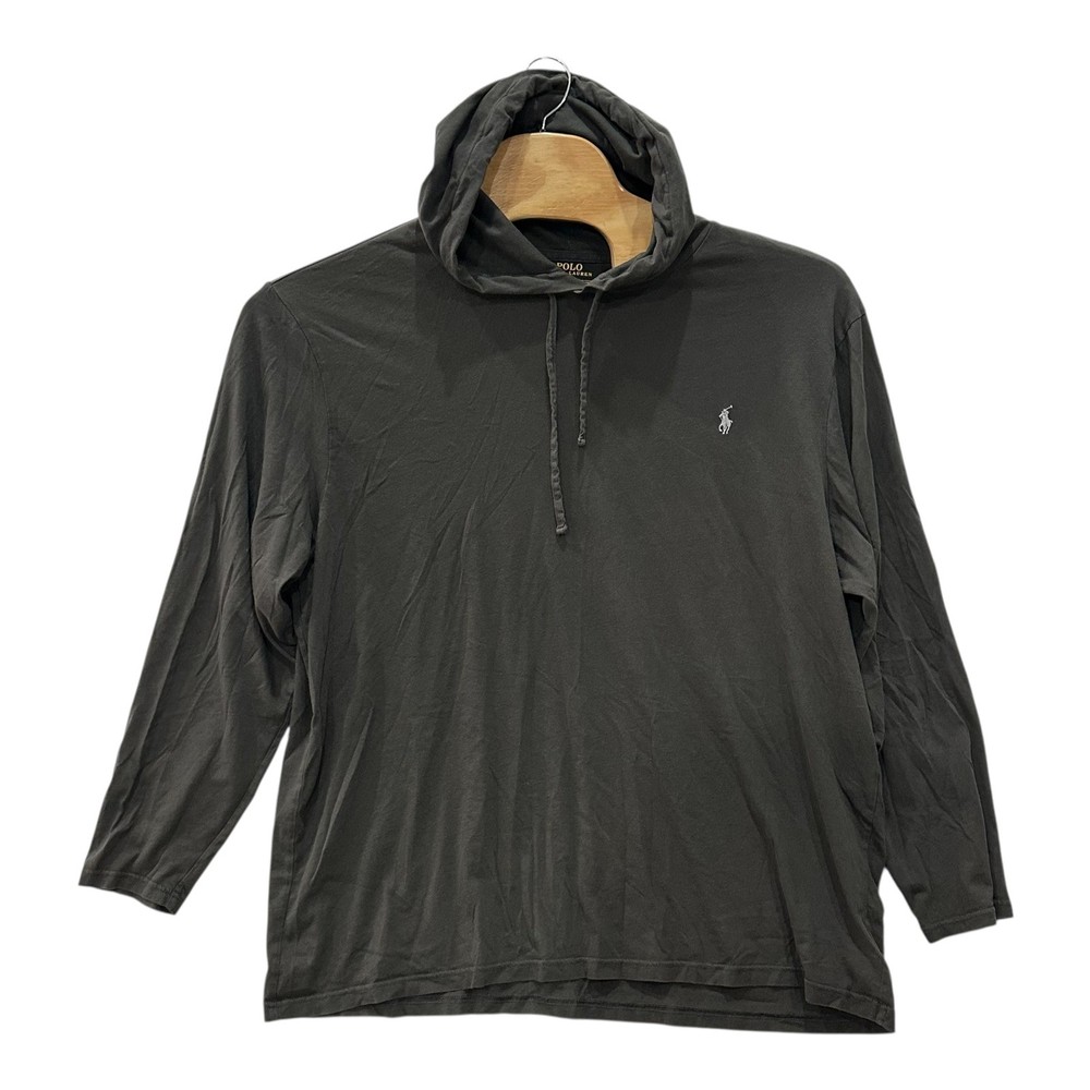 Polo Ralph Lauren Mens 2XB Charcoal Grey Hooded Long Sleeve T-Shirt Pony Logo