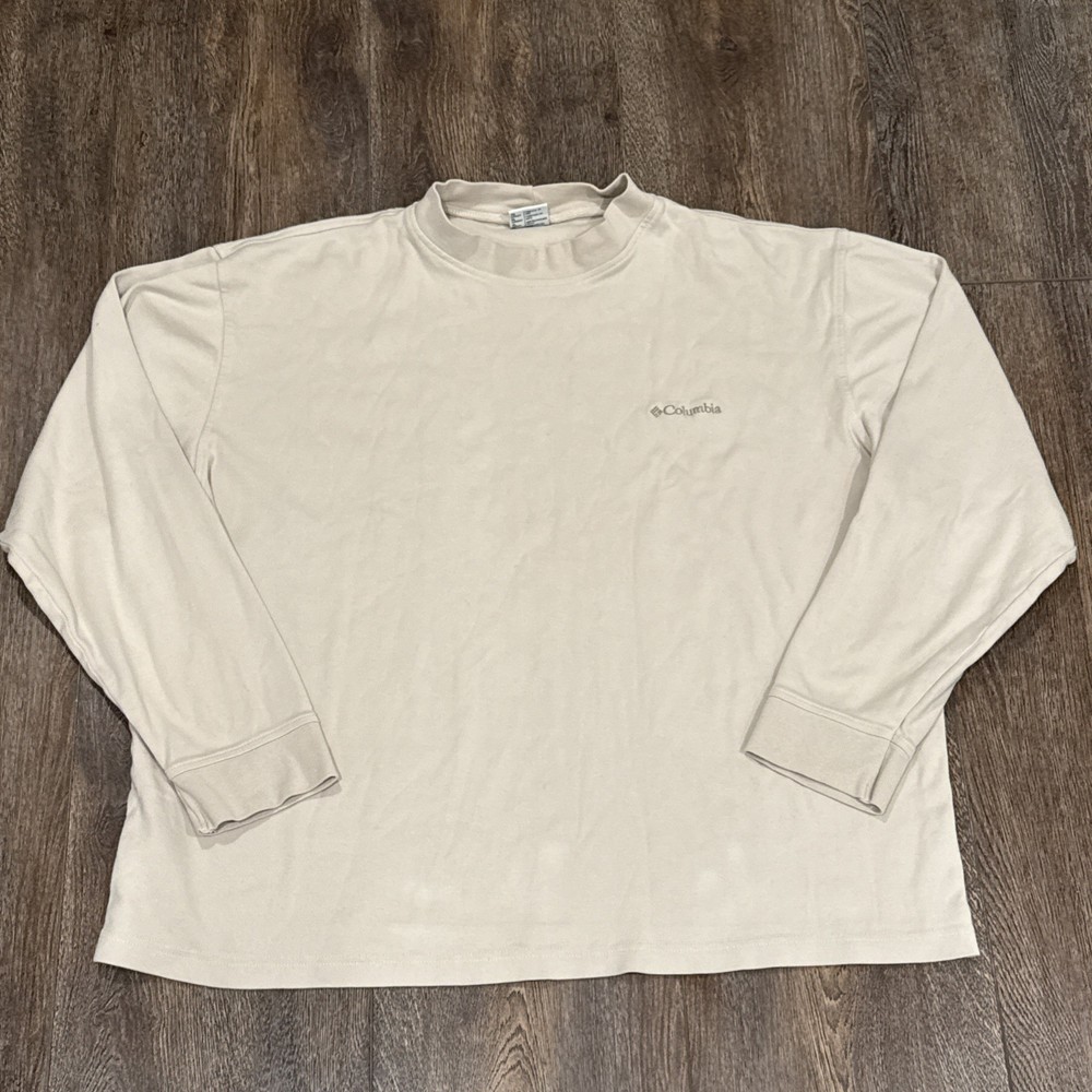 Columbia Mock Neck Sz XL Beige Long Sleeve Cotton Outdoors Hiking Base Layer